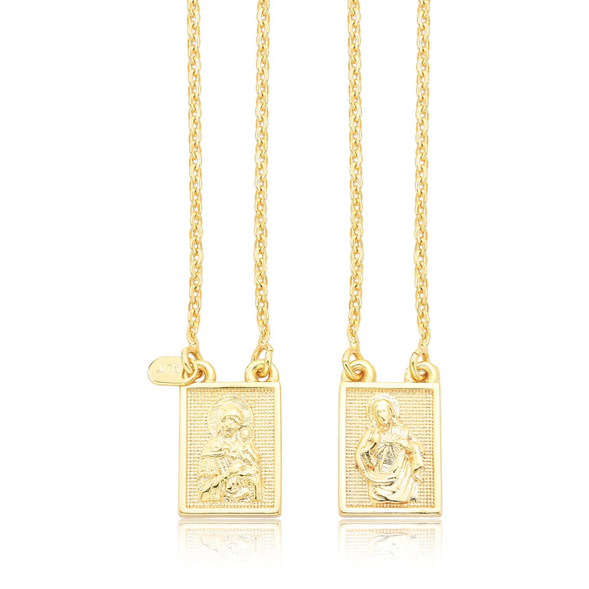 Escapulário Medalha Sagrado Coração de Jesus 65cm Folheado a Ouro 18k 