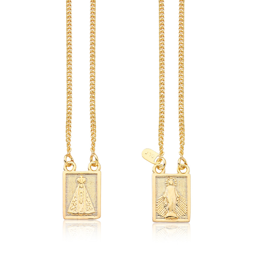 Escapulário Nossa Senhora Aparecida 65cm Folheado a Ouro 18k