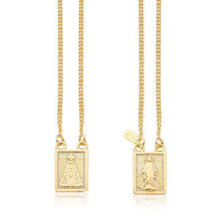 Escapulário Nossa Senhora Aparecida 65cm Folheado a Ouro 18k