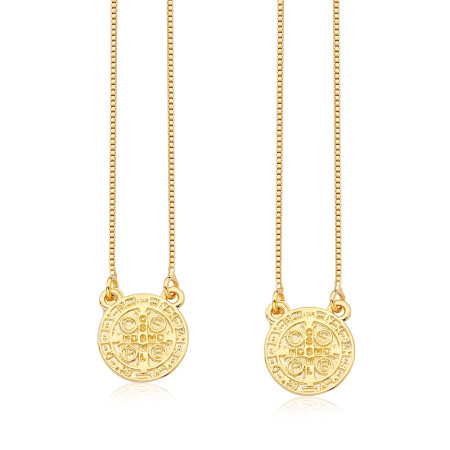 Escapulário São Bento Medalha Redonda 70cm Folheado a Ouro 18k