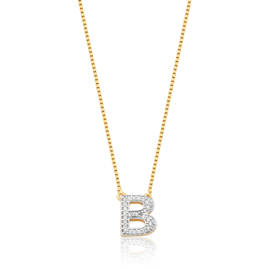 Gargantilha c/ Pingente Letra B Cravejada Folheada a Ouro 18k