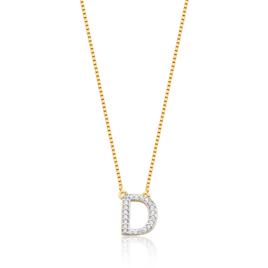 Gargantilha c/ Pingente Letra D Cravejada Folheada a Ouro 18k