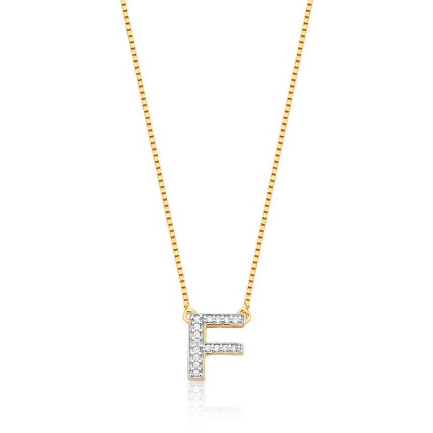 Gargantilha c/ Pingente Letra F Cravejada Folheada a Ouro 18k