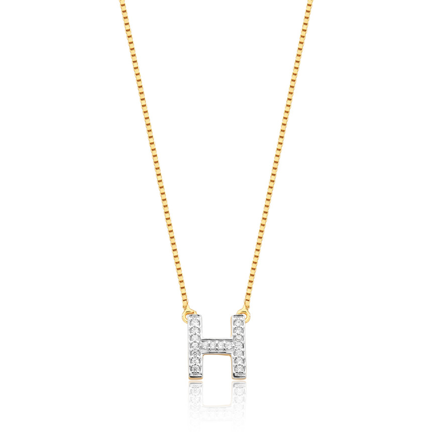 Gargantilha c/ Pingente Letra H Cravejada Folheada a Ouro 18k