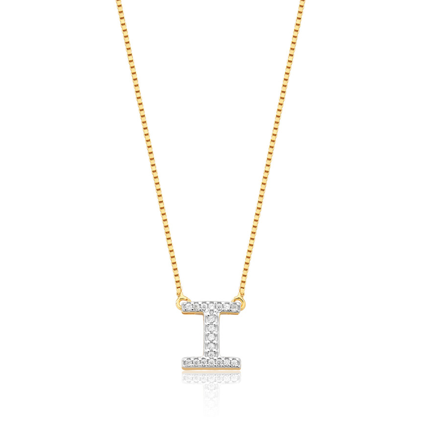 Gargantilha c/ Pingente Letra I Cravejada Folheada a Ouro 18k