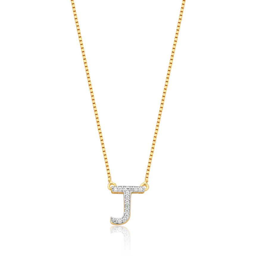 Gargantilha c/ Pingente Letra J Cravejada Folheada a Ouro 18k