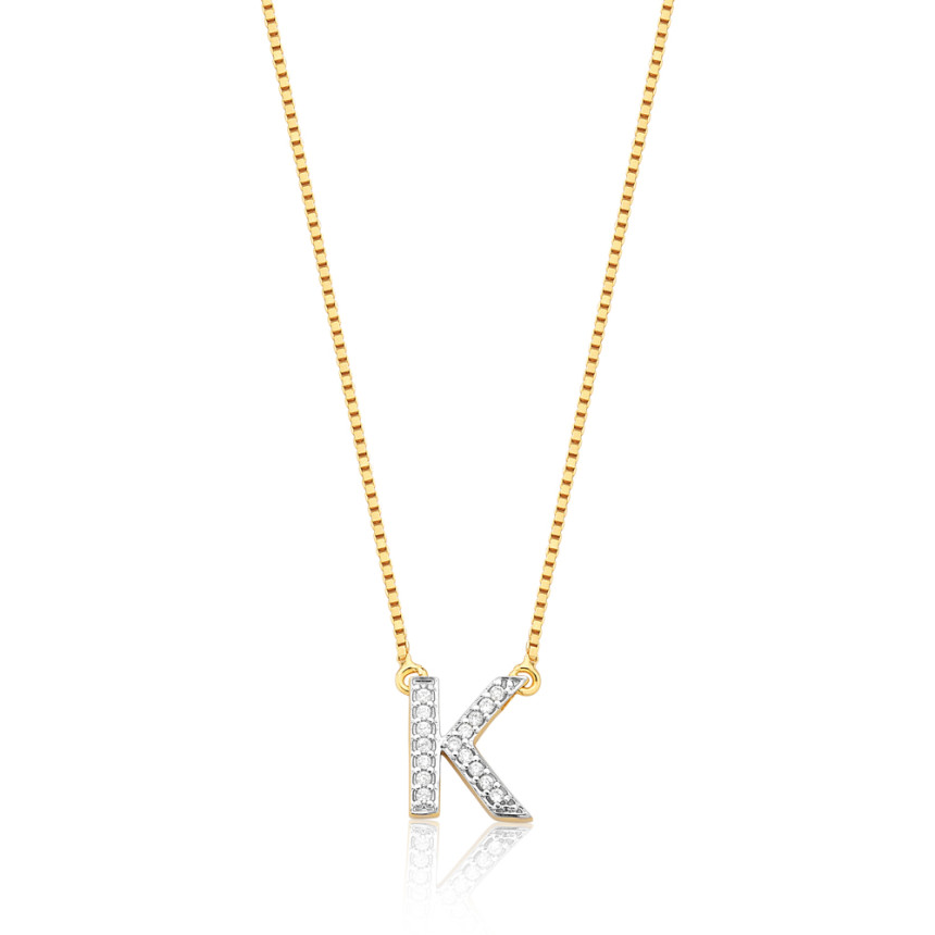 Gargantilha c/ Pingente Letra K Cravejada Folheada a Ouro 18k