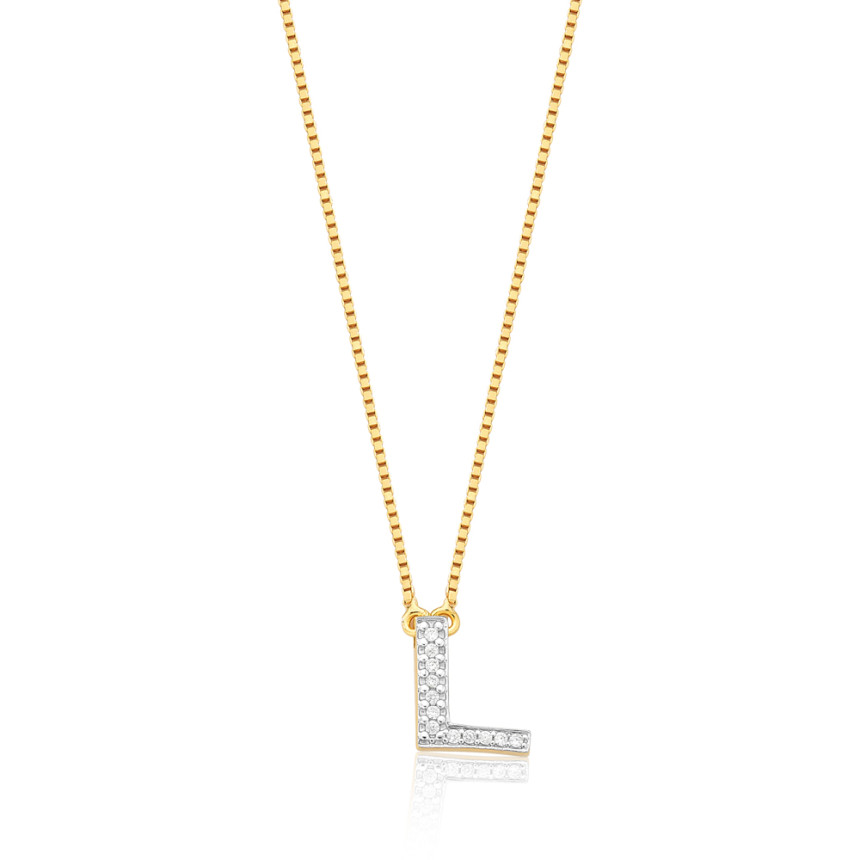 Gargantilha c/ Pingente Letra L Cravejada Folheada a Ouro 18k