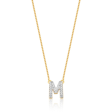 Gargantilha c/ Pingente Letra M Cravejada Folheada a Ouro 18k