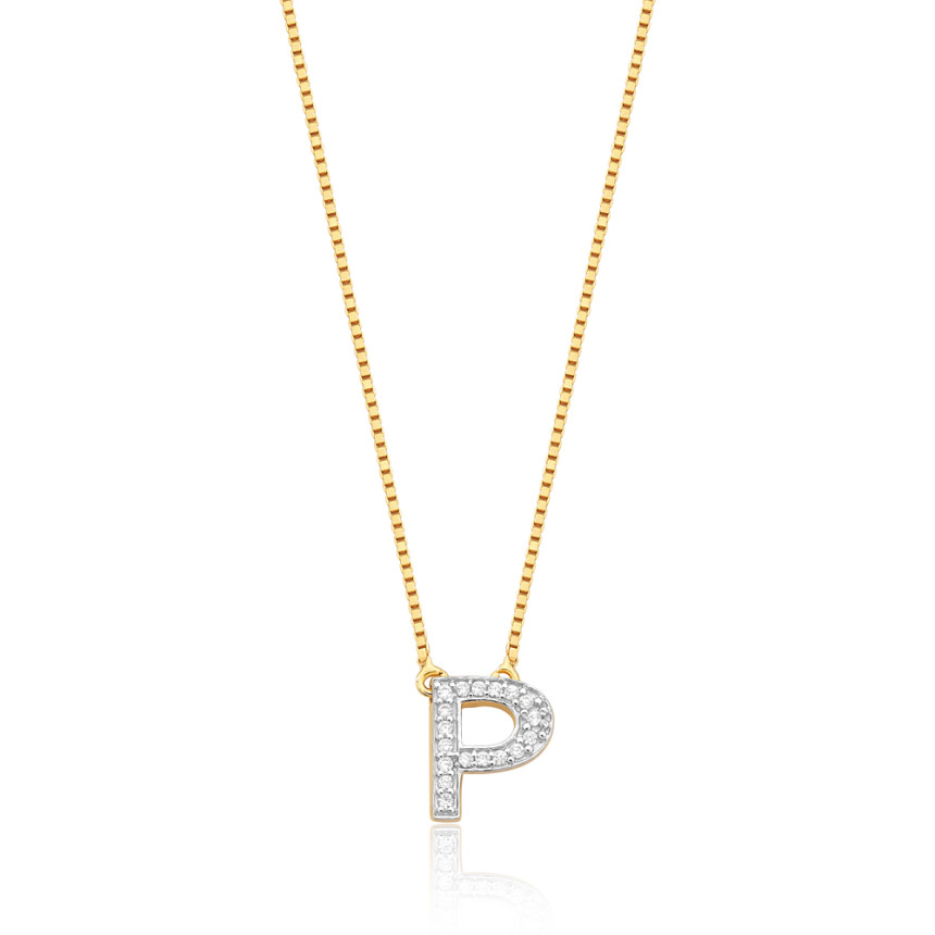 Gargantilha c/ Pingente Letra P Cravejada Folheada a Ouro 18k