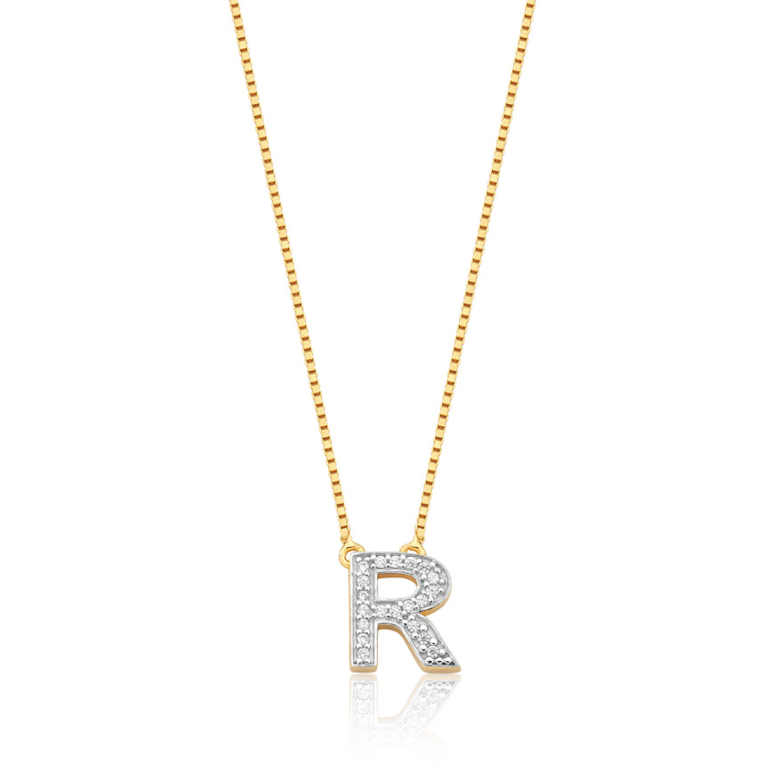 Gargantilha c/ Pingente Letra R Cravejada Folheada a Ouro 18k