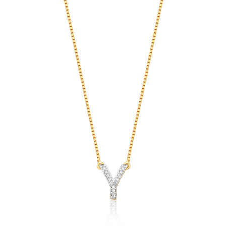 Gargantilha c/ Pingente Letra Y Cravejada Folheada a Ouro 18k