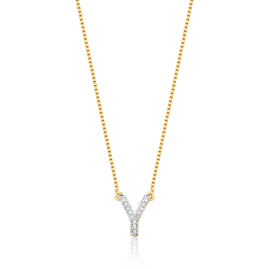 Gargantilha c/ Pingente Letra Y Cravejada Folheada a Ouro 18k