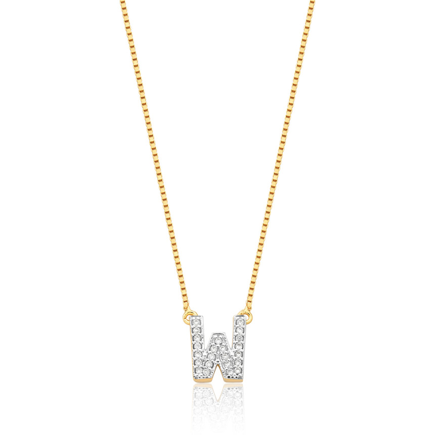 Gargantilha c/ Pingente Letra W Cravejada Folheada a Ouro 18k