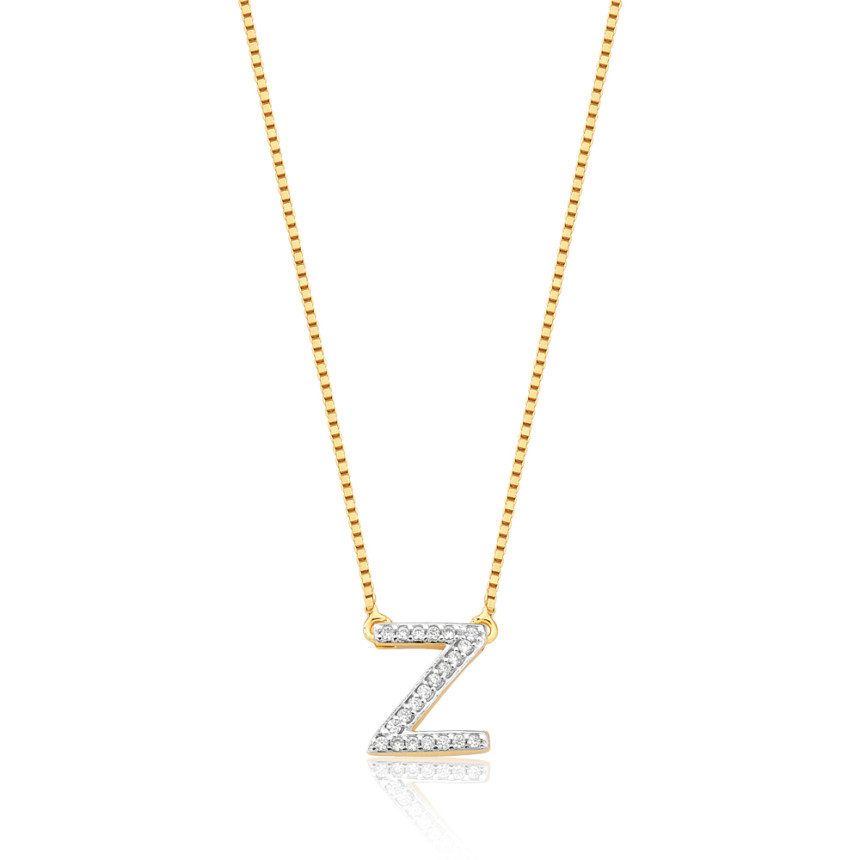 Gargantilha c/ Pingente Letra Z Cravejada Folheada a Ouro 18k