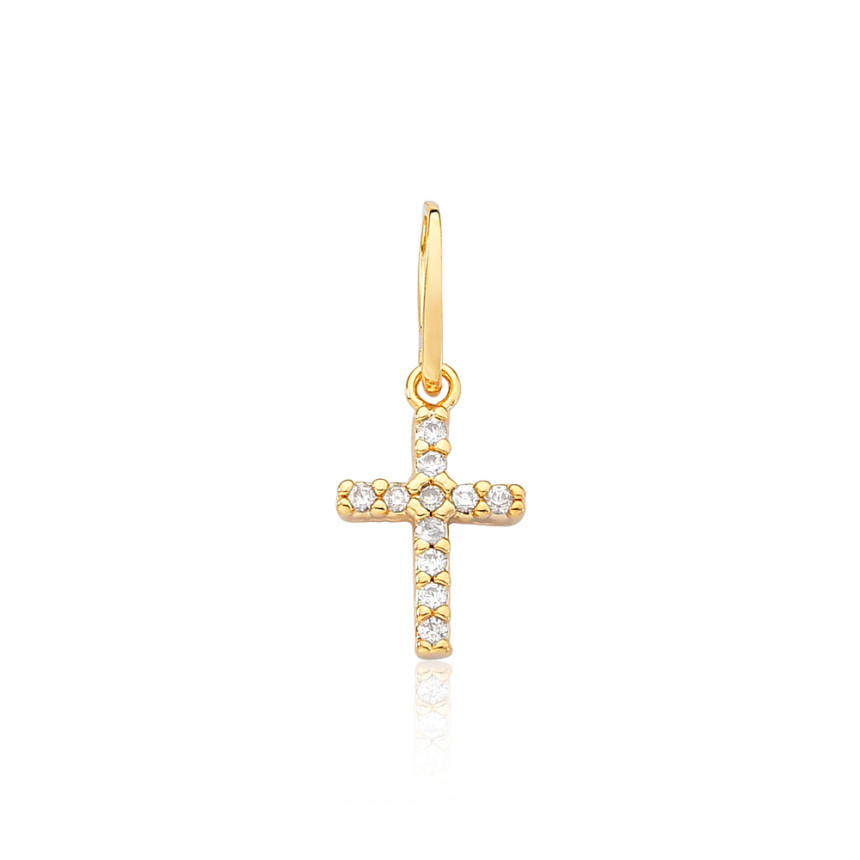 Pingente Cruz Cravejada Folheada a Ouro 18k