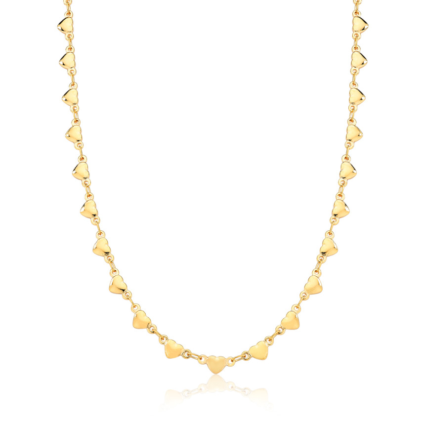 Choker Elos Corações Lisos Folheada a Ouro 18k