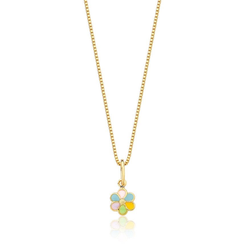 Corrente Infantil Margarida Colorida Folheada a Ouro 18k