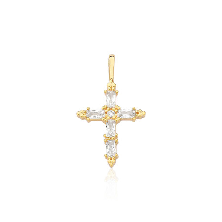 Pingente Cruz Cravejada Zircônia Facetada Folheada a Ouro 18k