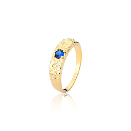 Anel Infantil ABC Zircônia Azul Folheado a Ouro 18k