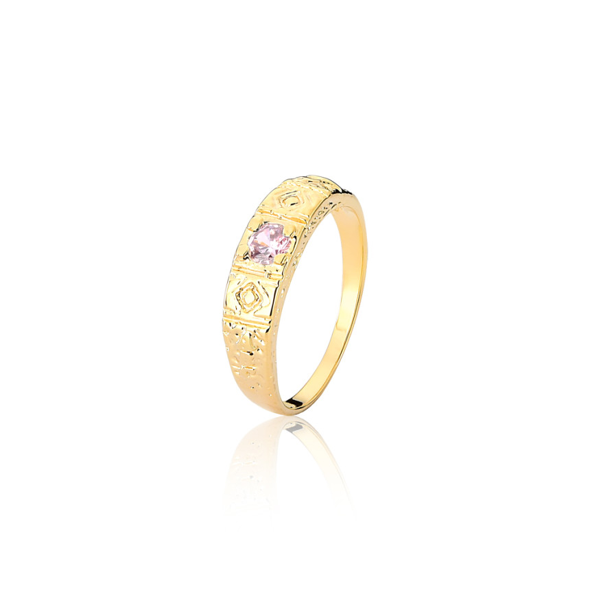 Anel Infantil ABC Zircônia Rosa Folheado a Ouro 18k
