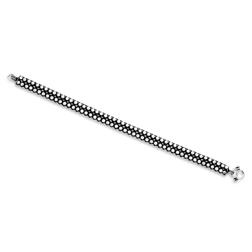 Pulseira Prata Duas Fileiras Bolinhas Lisas 18cm (7,5mm)