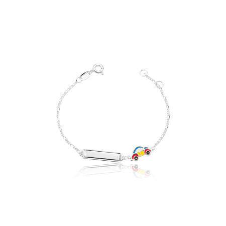 Pulseira de Prata Infantil Plaquinha com Fusca Colorido