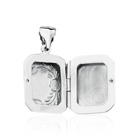 Pingente Prata Relicário Retangular Ramo Liso