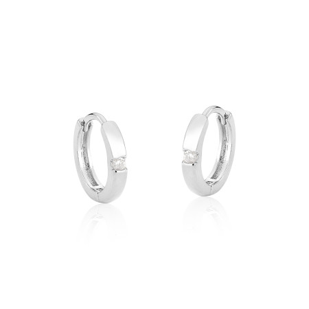 Argola Prata Leve Click Lisa c/ Ponto Luz 13mm