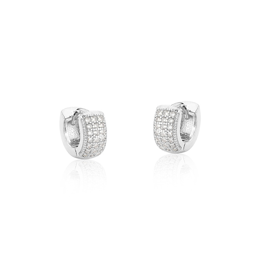 Argola Prata Leve Click Três Fileiras Cravejadas (3x7) 9mm