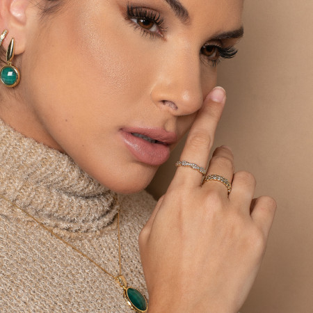 Anel Trançado Cravejado Folheado a Ouro 18k