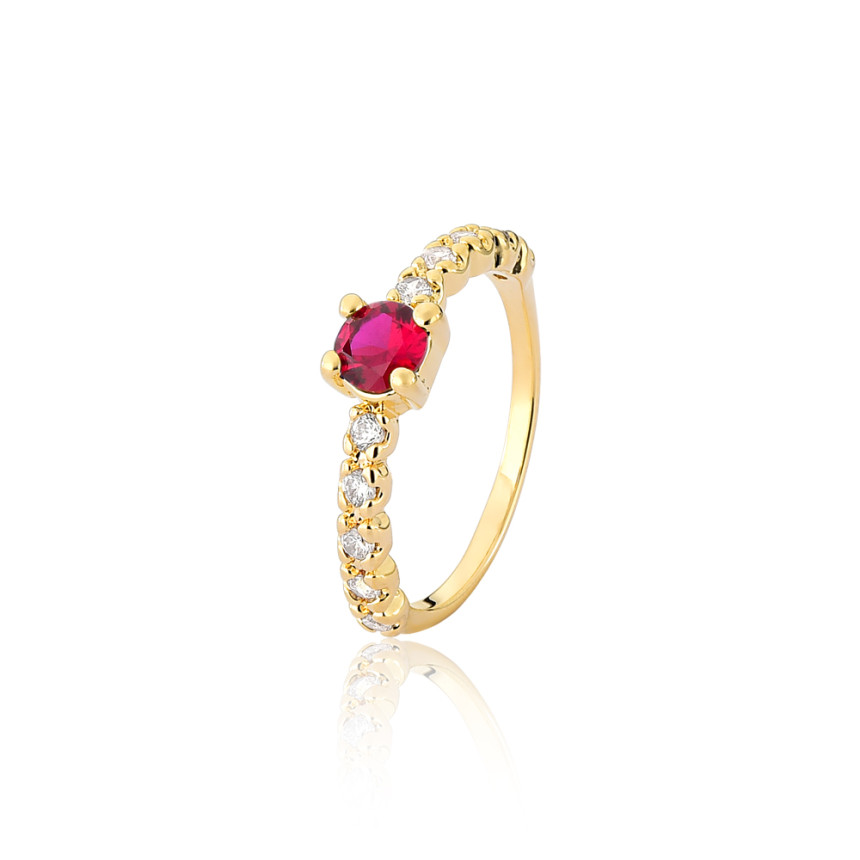 Anel Solitário Zircônia Rubi Folheado a Ouro 18k