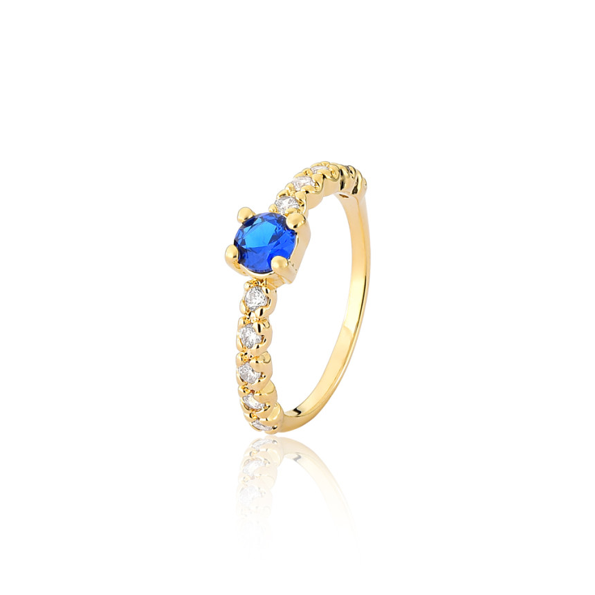 Anel Solitário Zircônia Safira Folheado a Ouro 18k