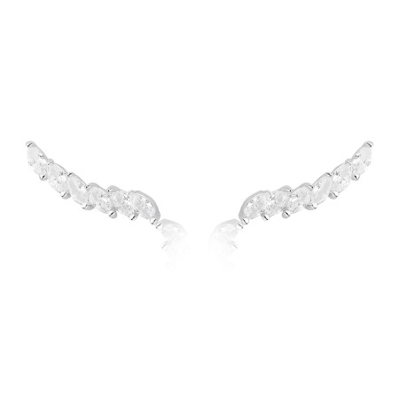 Brinco Prata Ear Cuff Zircônias Navete Ramo 