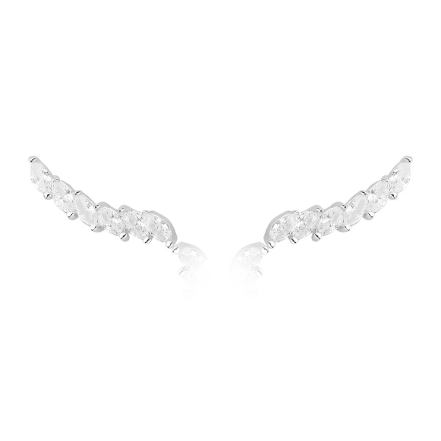 Brinco Prata Ear Cuff Zircônias Navete Ramo 