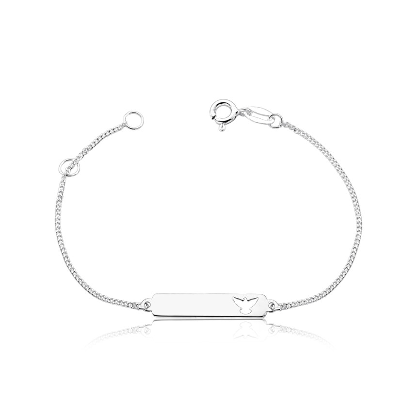 Pulseira Prata Infantil Plaquinha c/ Espírito Santo Vazado 