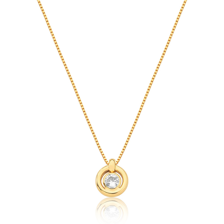 Gargantilha Veneziana c/Pingente Elo e Zircônia Embutida Folheada a Ouro 18k.