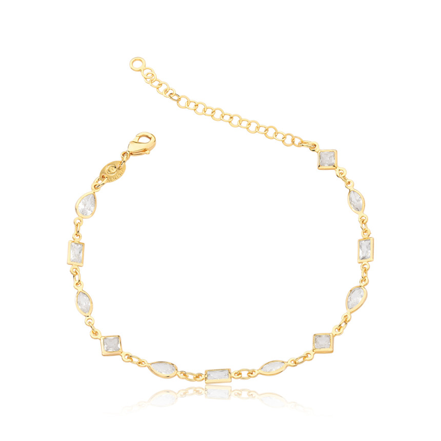 Pulseira Zircônias Geométricas Folheada a Ouro 18k