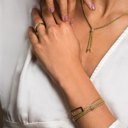 Pulseira Cartier c/ Retângulo Vazado Liso / Cravejado Folheada a Ouro 18k   