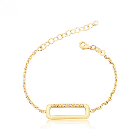 Pulseira Cartier c/ Retângulo Vazado Liso / Cravejado Folheada a Ouro 18k   