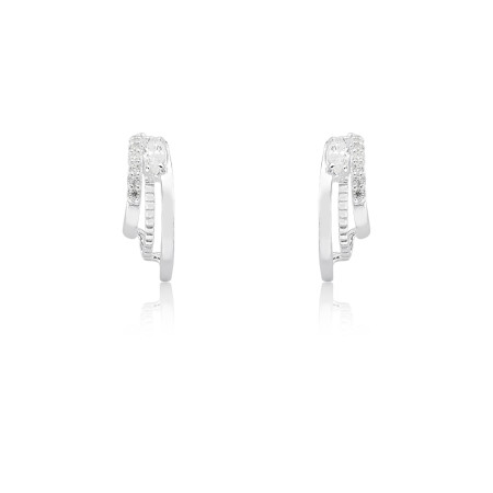 Argola Prata 3 Fios c/ Detalhes Cravejados e Ponto Luz Navete c/ Tarraxa