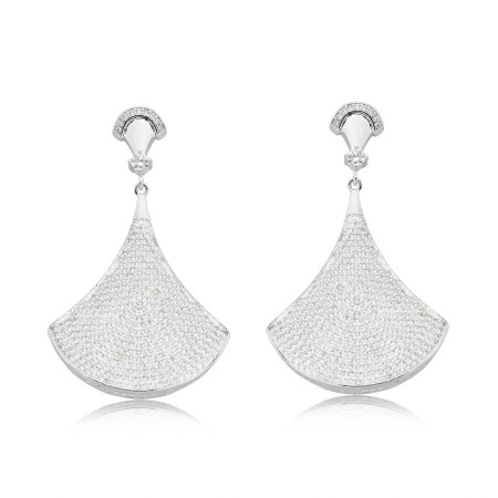 Brinco Prata Leve Leque Cravejado