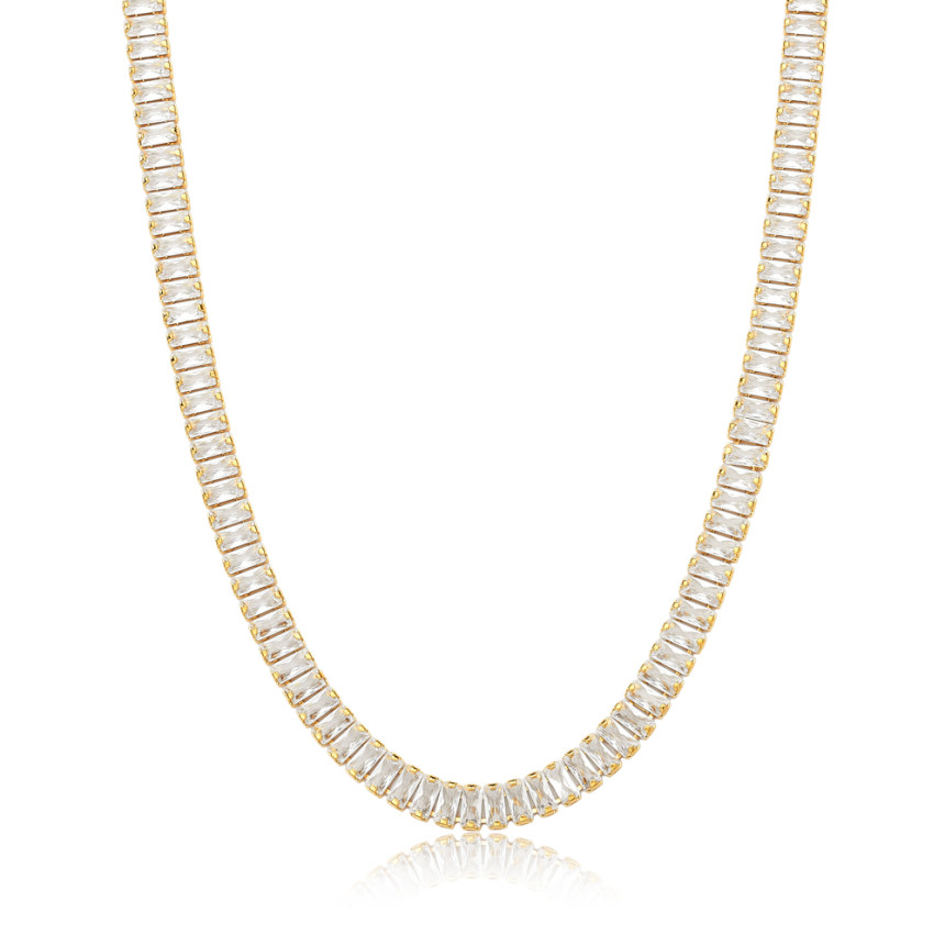 Choker Riviera Zircônia Baguete 6mm Folheada a Ouro 18k  