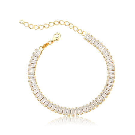Pulseira Riviera Zircônia Baguete 6mm c/ Extensor Folheada a Ouro 18K 