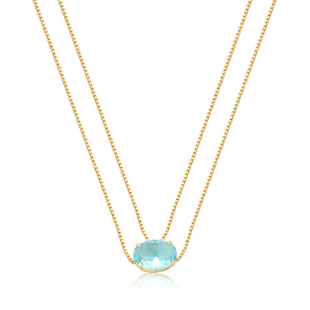 Gargantilha Veneziana Dupla c/ Zircônia Oval Acqua Folheado a Ouro 18k