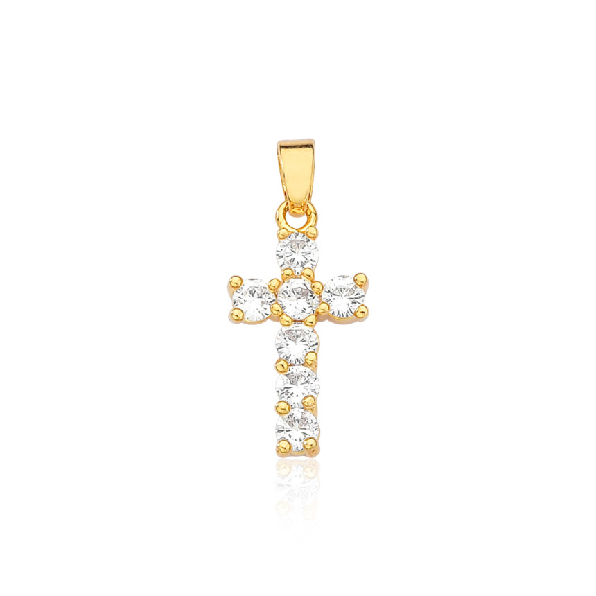 Pingente Cruz Cravejada Zircônias Folheada a Ouro 18k