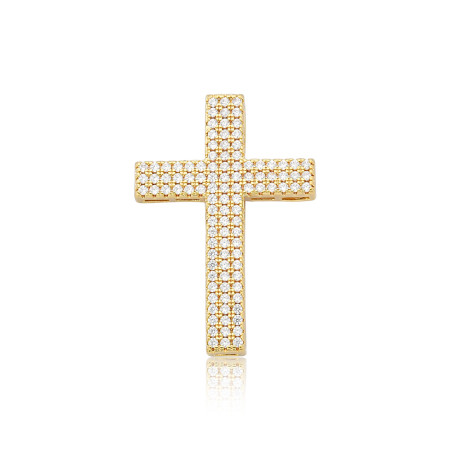 Pingente Cruz Quadrada 3 Fileiras Cravejadas Folheado a Ouro 18k