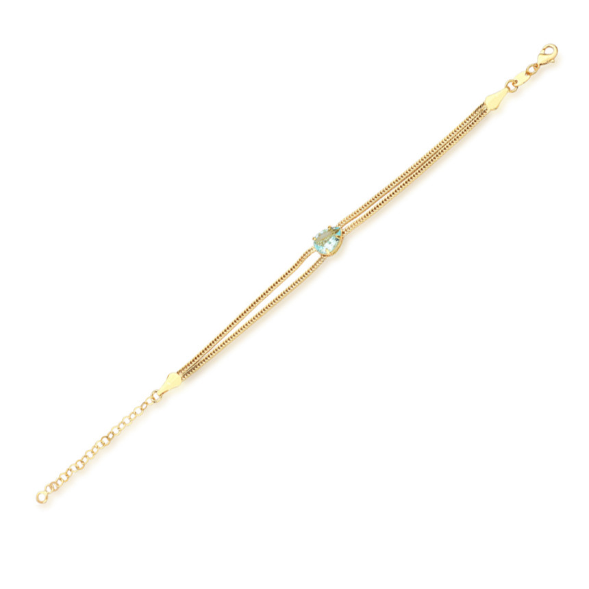 Pulseira Dupla c/ Zircônia Gota Acqua Folheado a Ouro 18k  