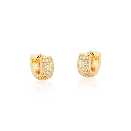 Argola Click 3 Fileiras Cravejadas 9mm Folheada a Ouro 18k 