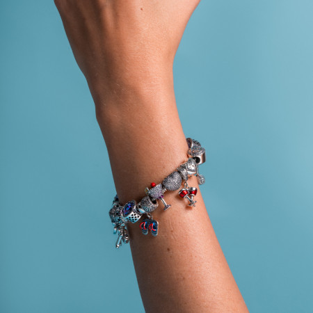 Berloque Prata You Argola Taças c/ Resina Vermelha Envelhecido 